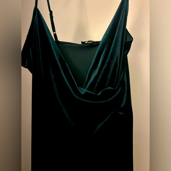 Dark Green Velvet Dress Elegant Gown Size XL Rachel Zoe Slit Spaghetti Strap - Picture 4 of 4